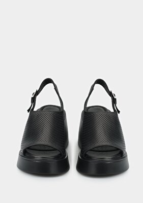 Provoq Siyah Deri Kadın Topuklu Sandalet