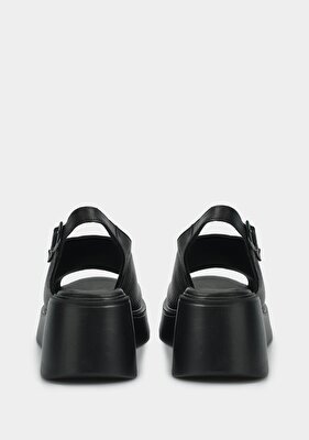 Provoq Siyah Deri Kadın Topuklu Sandalet