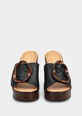 Provoq Siyah Deri Kadın Terlik