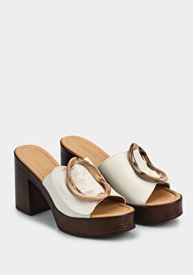 Provoq Ekru Deri Kadın Terlik