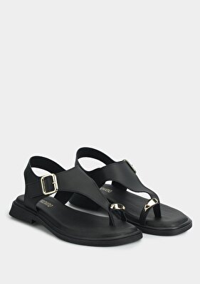 Provoq Siyah Kadın Düz Sandalet