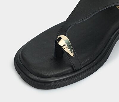 Provoq Siyah Kadın Düz Sandalet