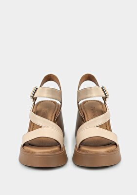 Provoq Bej Deri Kadın Topuklu Sandalet