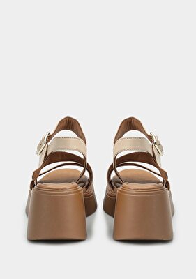 Provoq Bej Deri Kadın Topuklu Sandalet