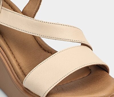 Provoq Bej Deri Kadın Topuklu Sandalet