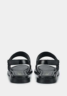 Provoq Siyah Deri Kadın Düz Sandalet