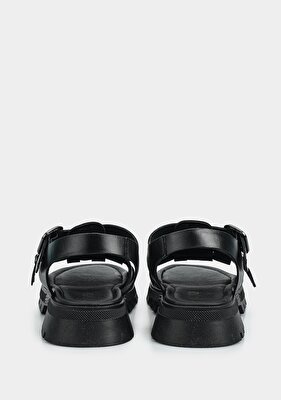 Provoq Siyah Deri Kadın Düz Sandalet