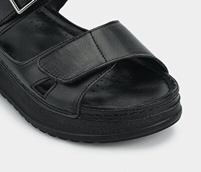 Eclipse Siyah Deri Kadın Konfor Sandalet