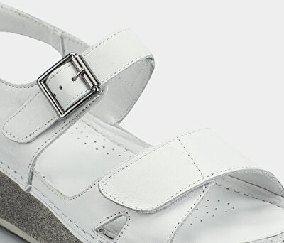 Eclipse Beyaz Deri Kadın Konfor Sandalet