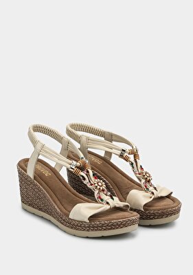 Provoq Ekru Kadın Topuklu Sandalet