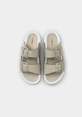 Eclipse Bej Deri Kadın Konfor Terlik