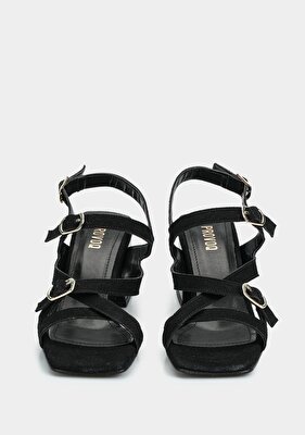 Provoq Siyah Kadın Topuklu Sandalet