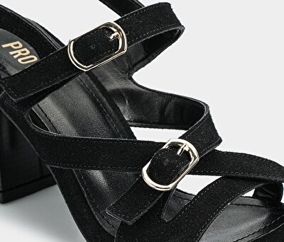 Provoq Siyah Kadın Topuklu Sandalet