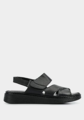 Eclipse Siyah Deri Kadın Konfor Sandalet