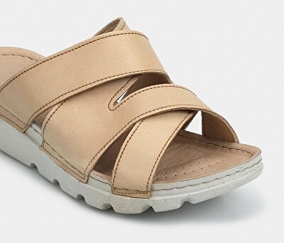 Eclipse Krem Deri Kadın Terlik