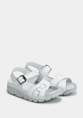 Eclipse Beyaz Deri Kadın Düz Sandalet