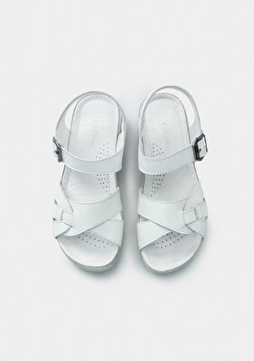 Eclipse Beyaz Deri Kadın Düz Sandalet