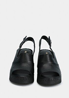 Eclipse Siyah Deri Kadın Konfor Sandalet