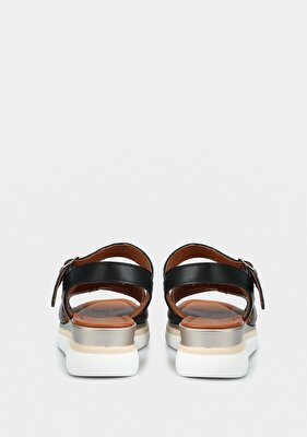 Provoq Siyah Deri Kadın Düz Sandalet