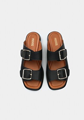 Provoq Siyah Deri Kadın Terlik