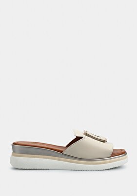 Provoq Ekru Deri Kadın Terlik