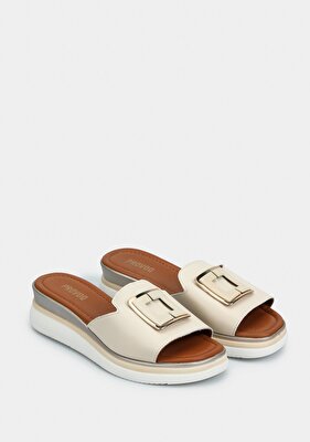 Provoq Ekru Deri Kadın Terlik