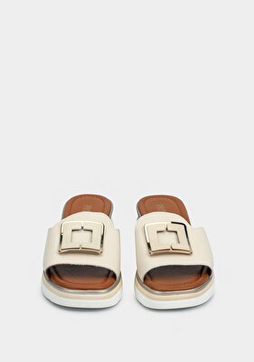 Provoq Ekru Deri Kadın Terlik