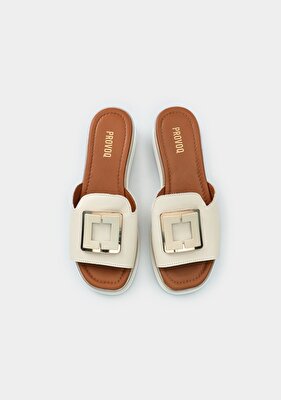 Provoq Ekru Deri Kadın Terlik