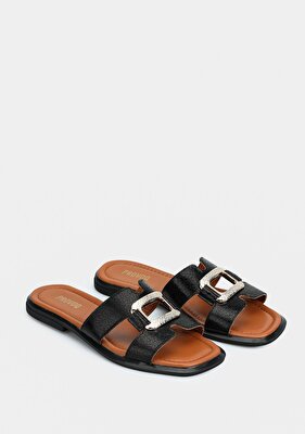 Provoq Siyah Deri Kadın Terlik