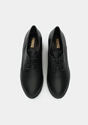 Provoq Siyah Deri Kadın Ayakkabı