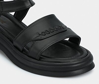 Provoq Siyah Kadın Düz Sandalet