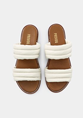 Provoq Ekru Deri Kadın Terlik