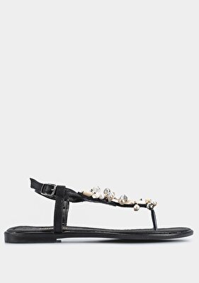 Provoq Siyah Kadın Düz Sandalet