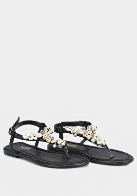 Provoq Siyah Kadın Düz Sandalet