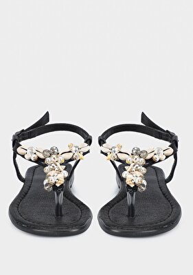 Provoq Siyah Kadın Düz Sandalet