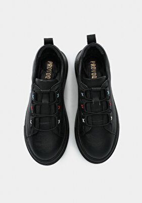 Provoq Siyah Deri Kadın Sneaker