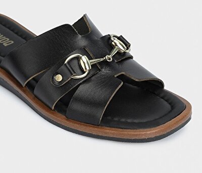 Provoq Siyah Deri Kadın Terlik