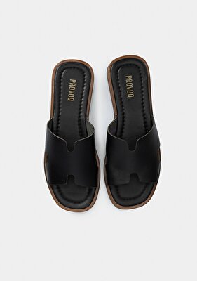 Provoq Siyah Deri Kadın Terlik