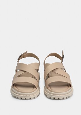 Provoq Bej Deri Kadın Düz Sandalet