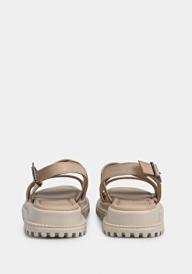 Provoq Bej Deri Kadın Düz Sandalet