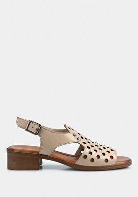 Provoq Bej Deri Kadın Düz Sandalet