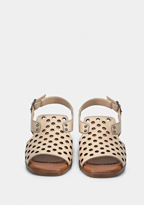 Provoq Bej Deri Kadın Düz Sandalet