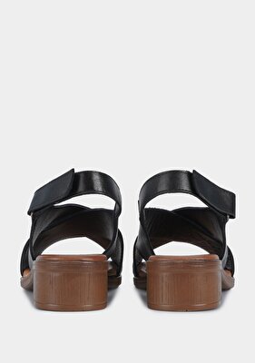 Provoq Siyah Deri Kadın Düz Sandalet