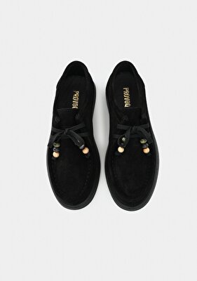 Provoq Siyah Deri Kadın Ayakkabı