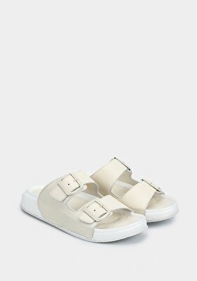 Eclipse Bej Deri Kadın Konfor Terlik