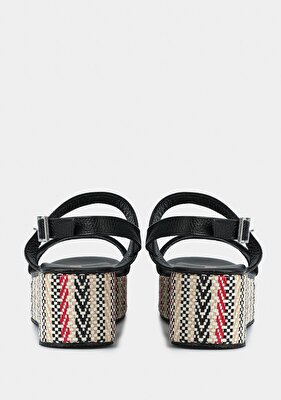 Provoq Siyah Deri Kadın Topuklu Sandalet