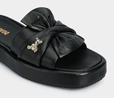 Provoq Siyah Deri Kadın Terlik