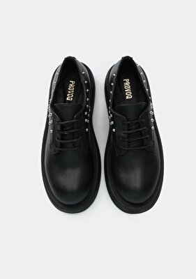 Provoq Siyah Deri Kadın Ayakkabı