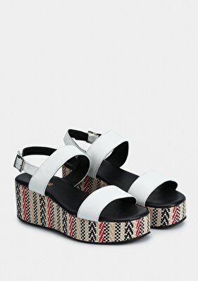 Provoq Beyaz Deri Kadın Topuklu Sandalet