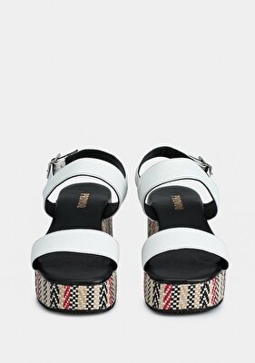 Provoq Beyaz Deri Kadın Topuklu Sandalet